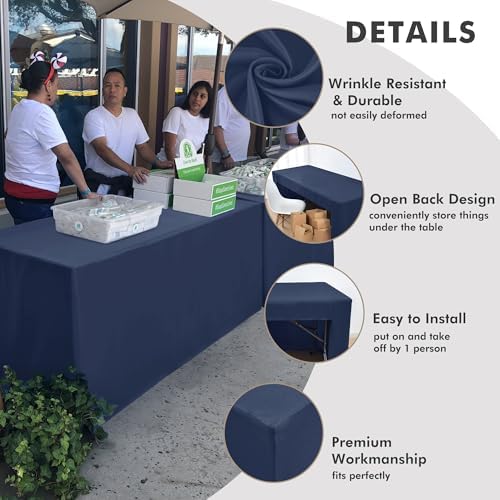 Nasitos 2 Pack Navy 6ft Table Cloth Fitted-Open Back Folding Table Cover Washable Fabric and Wrinkle Resistant Table Cloth for Trade Show, Book Fair, Career Fair, Convention, Events - Image 3