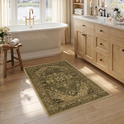 RELEANY Washable Area Rug, Small 2'6"x4', Brown/Dark Brown by RELEANY