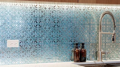Main Street Peel and Stick Wallpaper Tiles, Teal & Silver Leaves, 24-Pack - Image 3