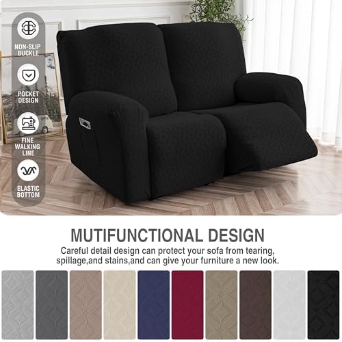 Genina Waterproof Recliner Loveseat Cover,2 Seat Couch Cover,Black - Image 5