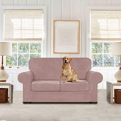 WEERRW Velvet Stretch 3 Pieces Couch Cover for Sofa Washable, Pink - Image 2