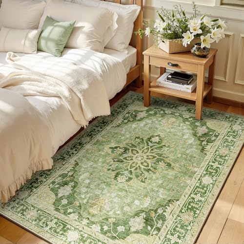 RELEANY Washable Area Rug, 3'x4', Green/Yellow by RELEANY