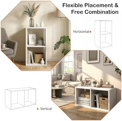WannabeMyself【2026 Wooden Thick Frame 】 2 Cube Storage Organizer with Anti-Tipping Kits, Reversible Open Back Book Shelf,Bookcase for Living Room,Bedroom,Entrance Hall,Office,11.6×24.7×13.1,White - Image 4