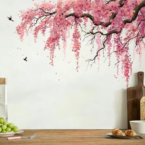 ANNA QUEEN Pink Sakura Tree Branch Wall Decals | Peel and Stick Cherry Blossom Wall Stickers – Removable Watercolor Floral Vinyl Wall Art for Bedroom, Living Room, Office & Window Décor - Image 3