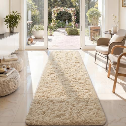 Ophanie 2x8 Runner Rug for Hallway,Upgrade Non-Slip Fluffy Soft Bedside Rugs,Bedroom Living Room Beige Shaggy Carpet for Kids Girls Boys Dorm Nursery Home Decor Aesthetic with Over 99 pcs Pile fibers - Image 3