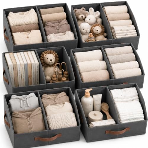 Closet Organizers Storage, Medium Collapsible Bin 6pc, Dark Gray by HomeluxTheory