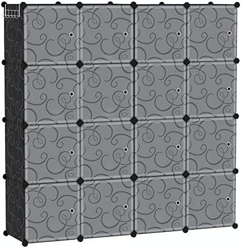C&AHOME 16-Cube Storage Organizer with Door Platic Closet Organizer Black by CAHOME