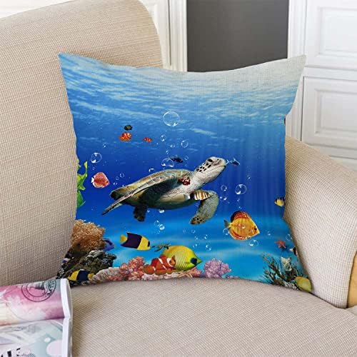 TSSOHU Ocean Underwater Marine Life Outdoor Throw Pillow Cover Sea World Animals Tropical Fish with Turtles Coral Decorative Pillows Farmhouse Cushion Cases Home Decor for Couch 18x18 inch - Image 3