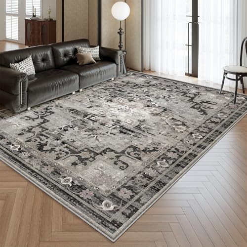 RUGIXE 6x9 Washable Area Rug, Vintage Distressed Boho Faux Cashmere Rug, Soft Low Pile Foldable Carpet with Non Slip TPR Backing for Living Room Bedroom Dining Room - Image 6