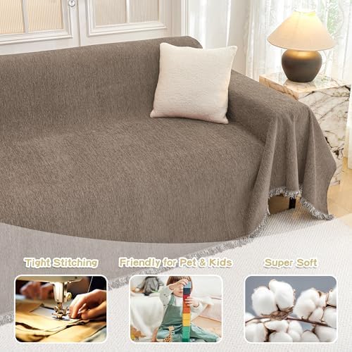 MYSKY HOME Oversized Sofa Covers Couch Covers for 3 Cushion Couch Sofa Pet Friendly, L Shaped Couch Cover Sectional Couch Cover Non Slip Furniture Protector for Kids, 91"x150", Sand - Image 3