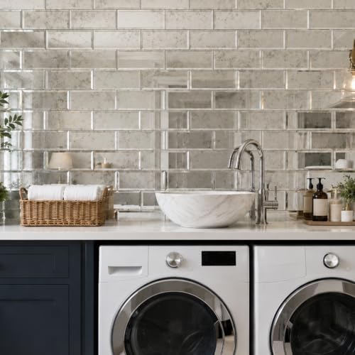 Peel and Stick Mirror Tiles, 3x6 Inch Beveled Mirror Tile Light Antique for Kitchen Bathroom Wall 40 Pcs - Image 2