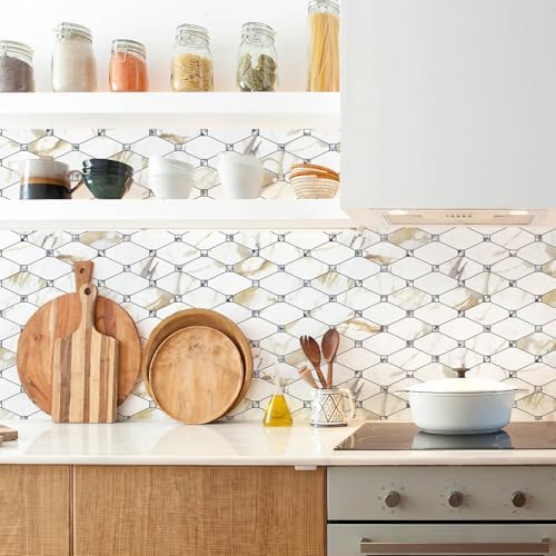 STICKGOO 10 Sheets Peel and Stick Backsplash, Calacatta Golden - Image 3