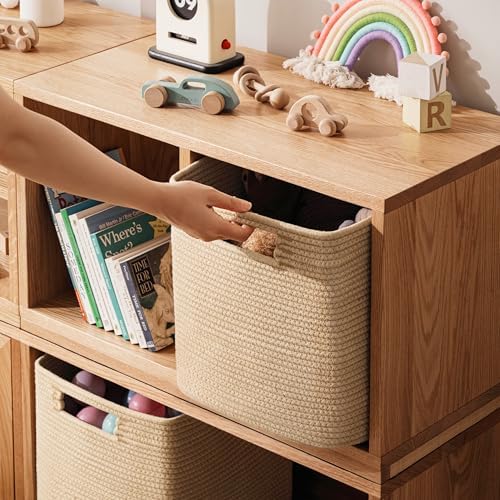 UBBCARE Set of 4 Storage Basket-13 X 13 X 13 In, Cotton Rope Basket for Shelves, Toys, Book, Cube Storage Bins with Handles, Woven Storage Basket for Organizing, Brown - Image 4