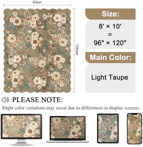 DUKINO 8x10 Area Rug for Living Room, Soft Floral Washable Rug, Light Taupe - Image 2