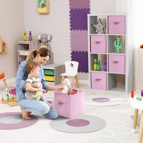 Sorbus Fabric Storage Cubes, 8 Pack, with Handles (13 Inch, Pastel Pink) - Image 3