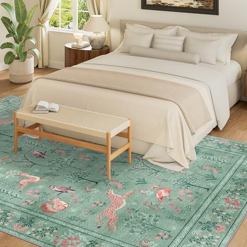 DUKINO 6x9 Area Rug, Washable Animal Living Room Rug Non Slip, Teal - Image 3