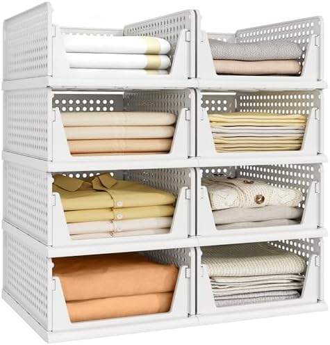 Pinkpum 8 Pack Closet Organizer Storage Bins Stackable Plastic Drawer Shelf by Pinkpum