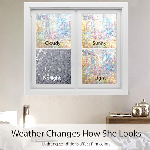 Rainbow 3D Window Privacy Stickers - Static Cling No Glue Film with Installation Tools, Anti UV Heat Block Stained Glass Look Decals Reusable for Home Glass Door Windows, 29.5 x 157.4 Inches - Image 6