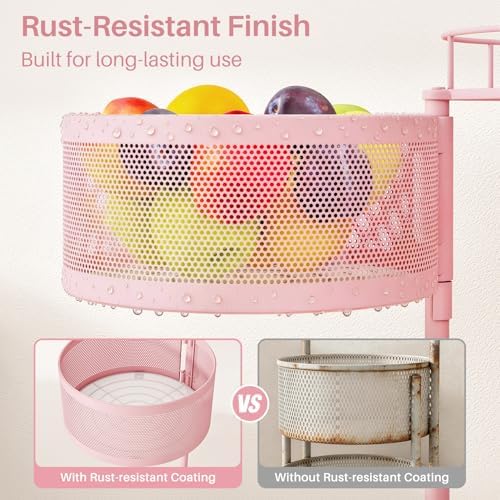 SNTD 5-Tier Fruit and Vegetable Basket Bowls for Kitchen, Rotating, Pink - Image 5