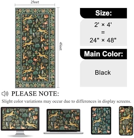 DUKINO 2x4 Rug for Entryway, Animal Washable Runner Rug for Kitchen, Black - Image 2