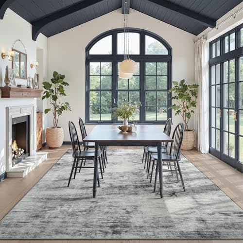 Toneed Washable 7x9 Grey Area Rug with Non-Slip Backing for Living Room - Image 3