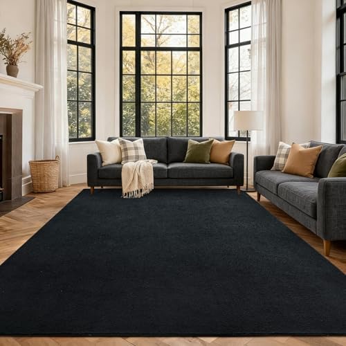 6x9 Large Pure Black Area Rug Non-Slip Washable for Living Room Bedroom by FinRe%CC%80cHome