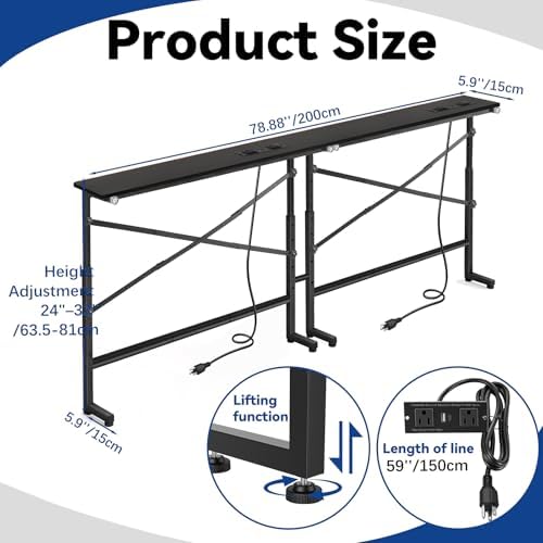 78.8 Inch Behind Couch Table with 2 AC Outlet, Narrow Console Table - Image 2