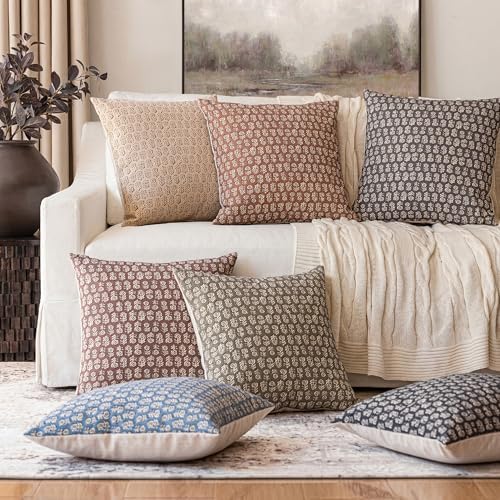 Foindtower Decorative Floral Print Throw Pillow Covers 22×22 Rustic Gray - Image 7