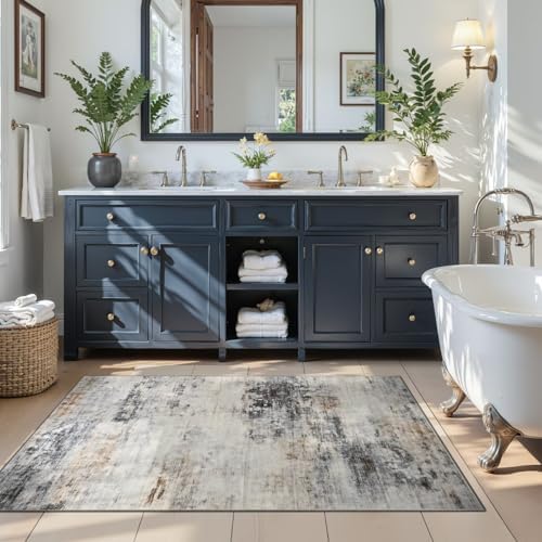 Toneed 3x5 Washable Non Slip Area Rugs for Bedroom Living Room, Grey/Brown - Image 5