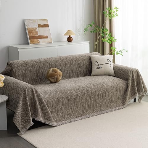 MYSKY HOME Loveseat Cover Sand Couch Cover Sectional Couch Covers for 2 Cushion Couch Sofa Thick Universal Chenille Sofa Cover with Tassel Durable Furniture Protector for Dogs 91" x 118" by MYSKYHOME