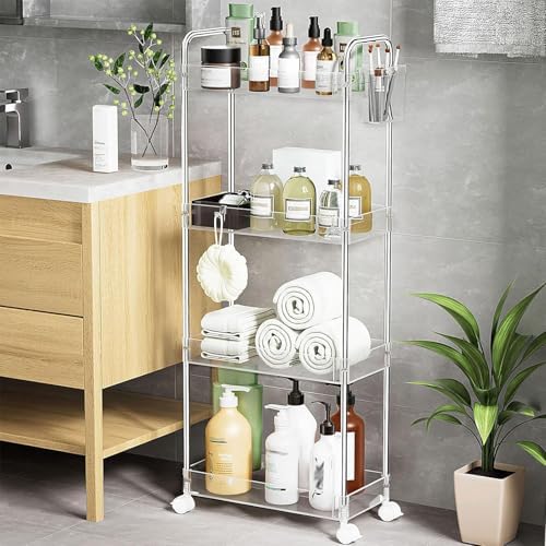 SPACEKEEPER Acrylic Storage Rolling Cart, 4 Tier Bathroom Cart Organizer - Image 6