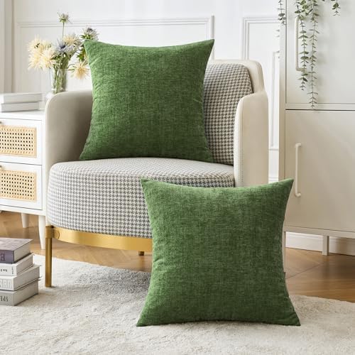 MIULEE Soft Chenille Throw Pillow Covers Moss Green 16x16 Inch Pack of 2 - Image 5
