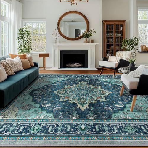 RELEANY Washable Area Rug, 8'x10', Teal by RELEANY