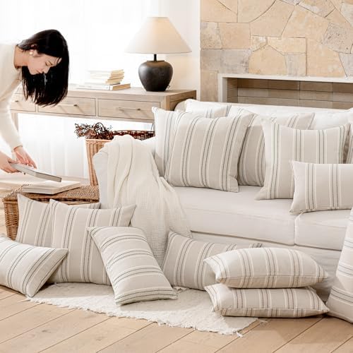 Hckot Dusty Blue Pillow Covers 16x16 Set of 2 Stripe Throw Pillows - Image 6