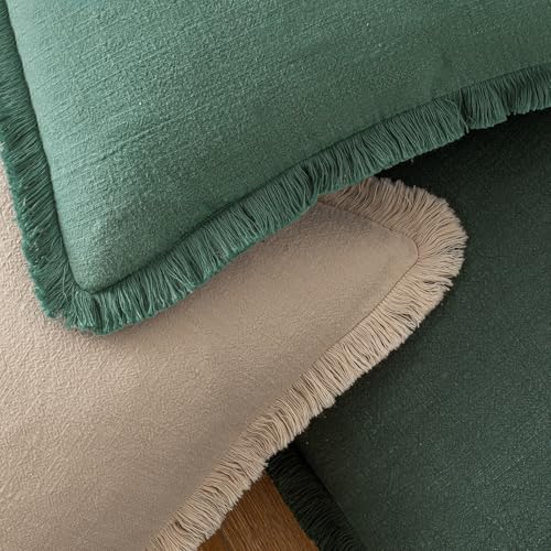 MIULEE Boho Linen Fringe Decorative Throw Pillow Covers Army Green 20x20 - Image 4