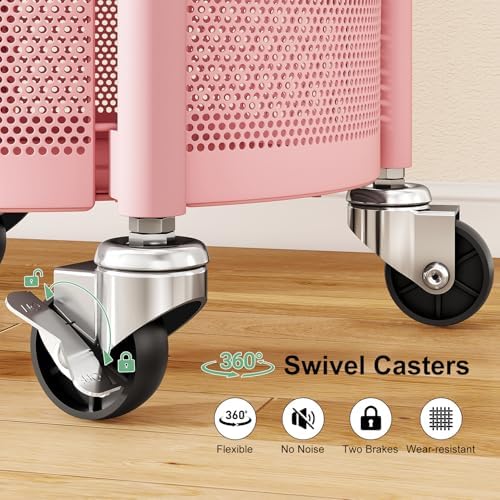 SAYZH 5 Tier Fruit Vegetable Basket Stand for Kitchen, Rotating, Pink - Image 5