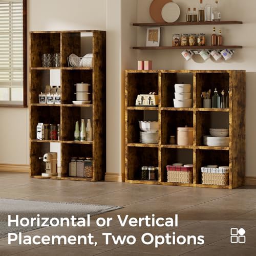 COMHOMA 9 Wood Cube Storage Organizer with Open Back and Removable Back Panels, 11In Brown Cube Storage Bookshelf, Cubicle Shelf Bookcase for Home Office Bedroom Living Room, Vertical or Horizontal - Image 3