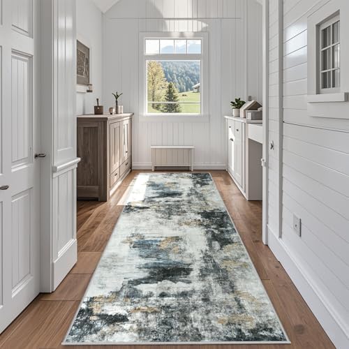 Aelenmu Runner Rugs for Hallways Kitchen 2.6x8 Non Slip Washable Black Gold by Aelenmu