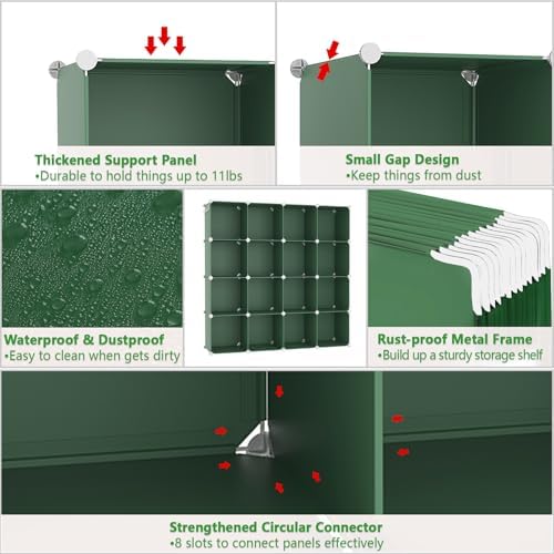 C&AHOME 16 Cube Storage Organizer Cube Shelf Units Storage Cubes, Green - Image 7