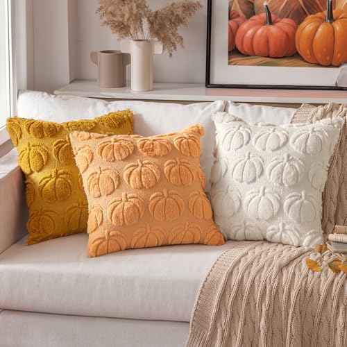 MIULEE Fall Pillow Covers Pumpkin Fall Decor 20x20 Beige - Image 4