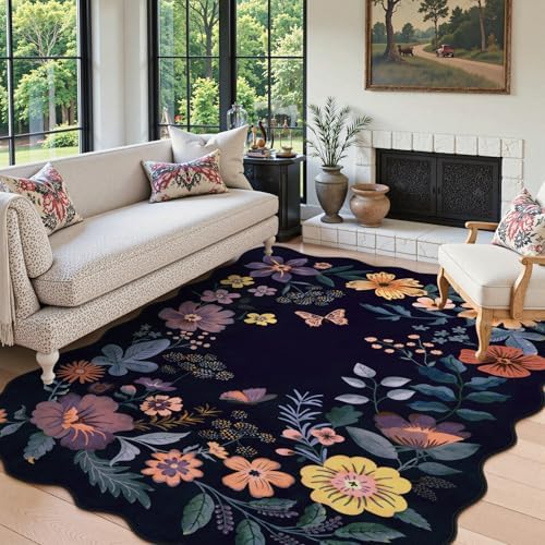 Lahome Floral Washable Rugs for Living Room, Soft 5x7 Area Rugs Ultra-Thin by Lahome