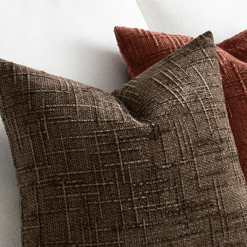 MIULEE Chenille Textured Throw Pillow Covers Reddish Brown 20x20 Set of 2 - Image 3