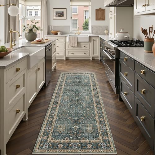 Washable 2x7 Entryway Runner Rug, Non-Slip Low Pile Rugs, Green - Image 4