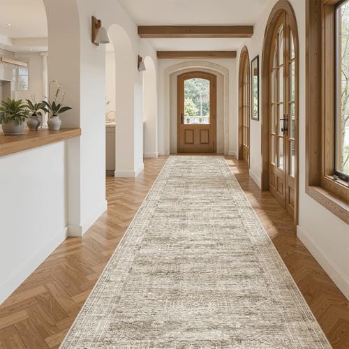 Soalmost Washable 3x14 Hallway Runner Rug Non-Slip Kitchen Entry Rugs Brown - Image 4