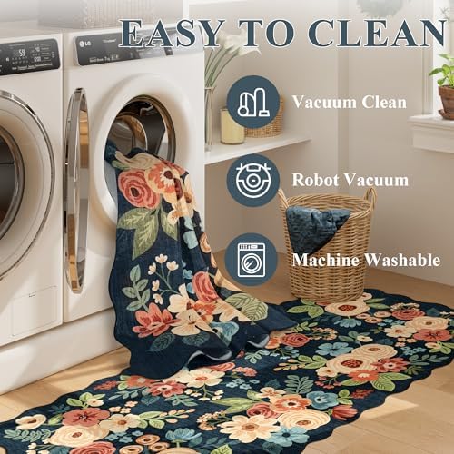 DUKINO 6x9 Area Rugs, Floral Washable Living Room Rug Non Slip, Navy Blue - Image 5