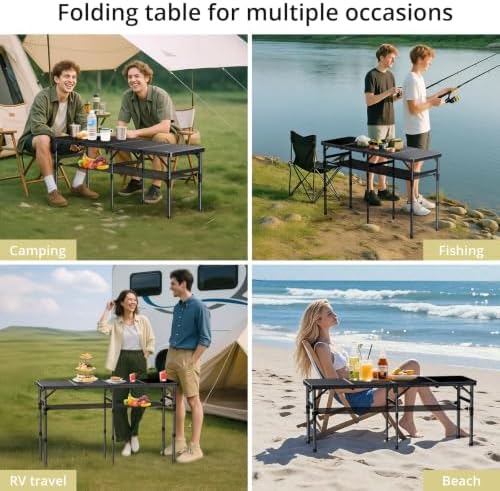 Anbte 4-Fold Camping Table, 46” X 16” Portable Folding Camping Table, Black - Image 6