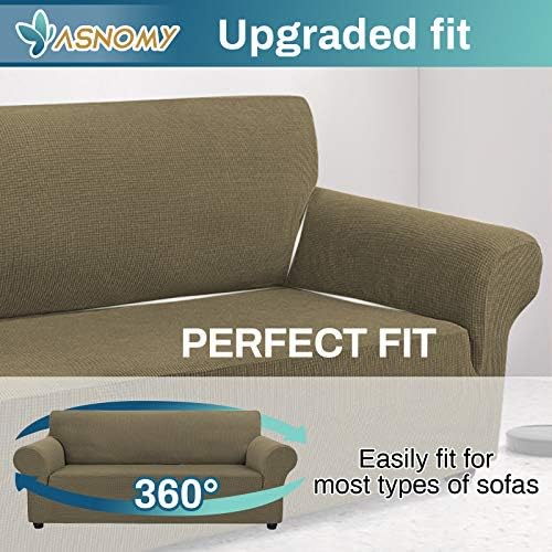 Asnomy Stretch Couch Covers for 3 Cushion Couch, Khaki - Image 4