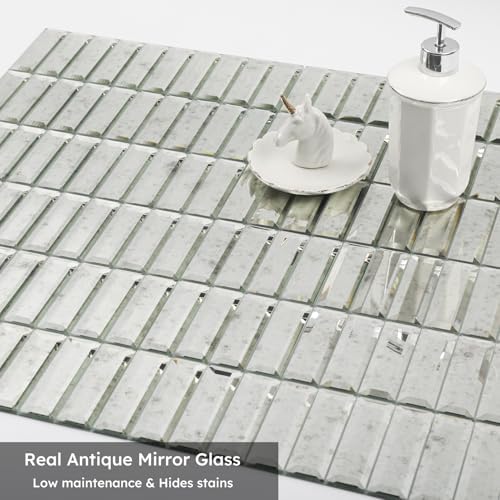 Diflart Peel and Stick Mirror Backsplash, Light Antique, 1.8 x 11.8 Inch, Beveled Mirror Three Strips Tiles for Kitchen Bathroom Accent Wall, Pack of 5 Sheets - Image 5