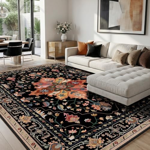 RELEANY Washable Area Rug, 8'x10', Black/Colorful - Image 4