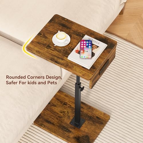 C Shaped End Table with Charging Station, Adjustable Height C Table End Table, 360°Swivel TV Tray Table for Small Spaces, Rounded Corners Couch Table, Side Tables Living Room for Sofa,Chair,Snack,Bed - Image 4